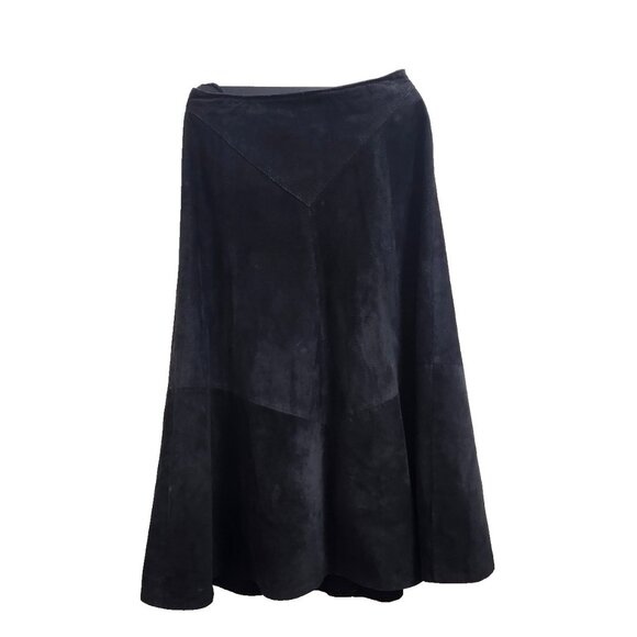 Casual Corner 100% Genuine Leather Black A-Line Skirt Women’s Sze10 Vintage Midi - Picture 2 of 10